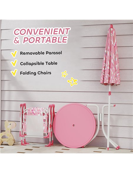 AIYAPLAY Kids Patio Table and Chair Set, Kids Garden Furniture with Umbrella, 4-Piece Bistro Set for Garden, Pink - pic 202161 | FastDaddyshop