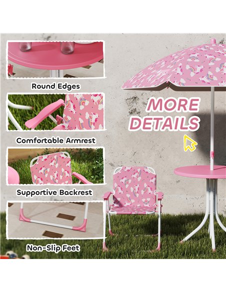 AIYAPLAY Kids Patio Table and Chair Set, Kids Garden Furniture with Umbrella, 4-Piece Bistro Set for Garden, Pink - pic 202162 | FastDaddyshop