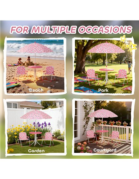 AIYAPLAY Kids Patio Table and Chair Set, Kids Garden Furniture with Umbrella, 4-Piece Bistro Set for Garden, Pink - pic 202163 | FastDaddyshop
