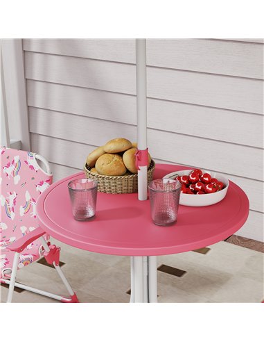 AIYAPLAY Kids Patio Table and Chair Set, Kids Garden Furniture with Umbrella, 4-Piece Bistro Set for Garden, Pink