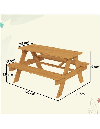 AIYAPLAY Kids Picnic Table for Outdoor Wooden Table & Bench Set with Integrated Benches Natural Wood
