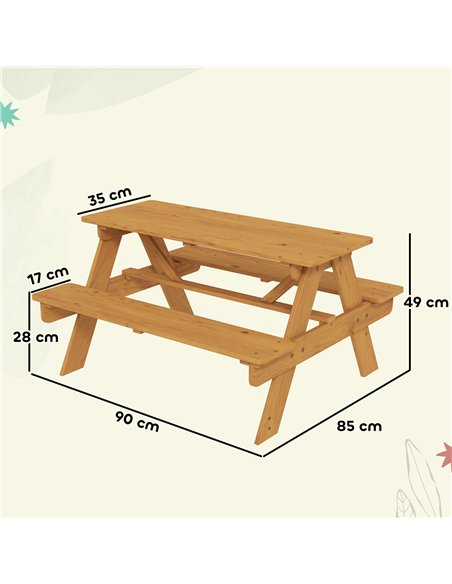 AIYAPLAY Kids Picnic Table for Outdoor Wooden Table & Bench Set with Integrated Benches Natural Wood - pic 202168 | FastDaddyshop