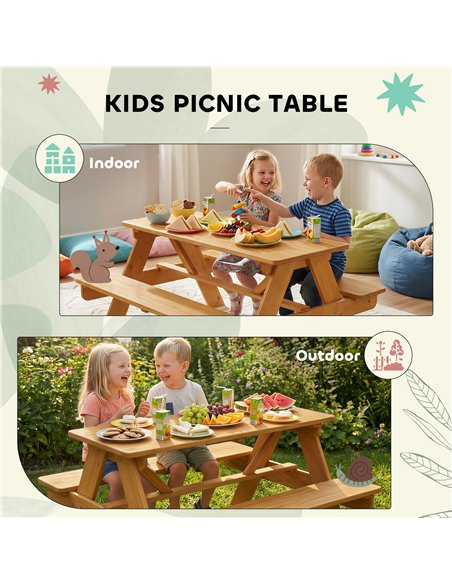 AIYAPLAY Kids Picnic Table for Outdoor Wooden Table & Bench Set with Integrated Benches Natural Wood - pic 202169 | FastDaddyshop