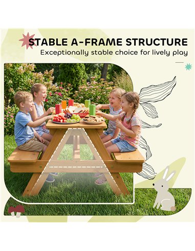 AIYAPLAY Kids Picnic Table for Outdoor Wooden Table & Bench Set with Integrated Benches Natural Wood