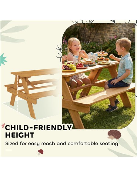 AIYAPLAY Kids Picnic Table for Outdoor Wooden Table & Bench Set with Integrated Benches Natural Wood - pic 202171 | FastDaddyshop