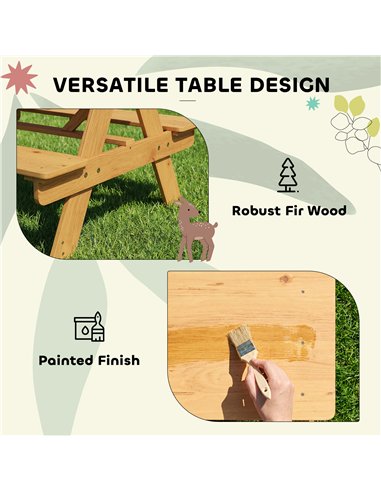 AIYAPLAY Kids Picnic Table for Outdoor Wooden Table & Bench Set with Integrated Benches Natural Wood