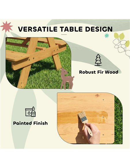 AIYAPLAY Kids Picnic Table for Outdoor Wooden Table & Bench Set with Integrated Benches Natural Wood - pic 202172 | FastDaddyshop