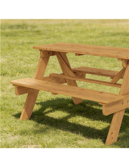 AIYAPLAY Kids Picnic Table for Outdoor Wooden Table & Bench Set with Integrated Benches Natural Wood - pic 202173 | FastDaddyshop