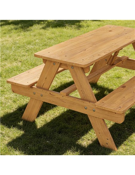AIYAPLAY Kids Picnic Table for Outdoor Wooden Table & Bench Set with Integrated Benches Natural Wood - pic 202174 | FastDaddyshop