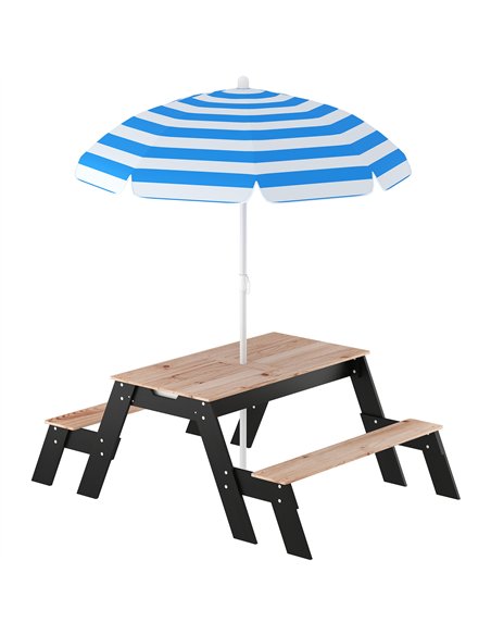 AIYAPLAY Kids Garden Furniture with Parasol, 3 in 1 Wooden Sand and Water Table with 2 Hidden Play Boxes for Patio, Ages 3-6 - pic 202175 | FastDaddyshop