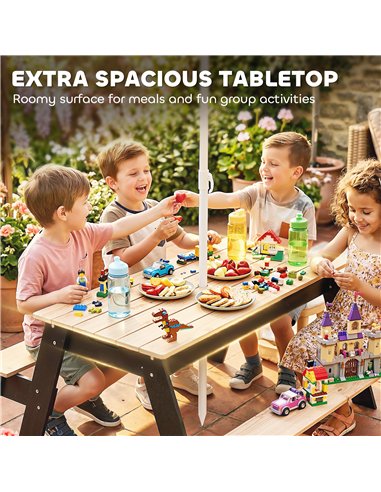 AIYAPLAY Kids Garden Furniture with Parasol, 3 in 1 Wooden Sand and Water Table with 2 Hidden Play Boxes for Patio, Ages 3-6