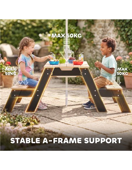 AIYAPLAY Kids Garden Furniture with Parasol, 3 in 1 Wooden Sand and Water Table with 2 Hidden Play Boxes for Patio, Ages 3-6 - pic 202182 | FastDaddyshop