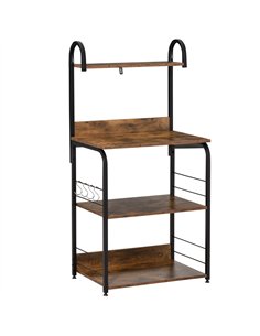 HOMCOM 4-Tier Baker's Rack, Microwave Stand with 4 Hooks, Kitchen Storage Unit for Spices, Pots and Pans, Rustic Brown