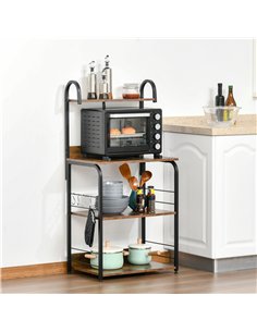 HOMCOM 4-Tier Baker's Rack, Microwave Stand with 4 Hooks, Kitchen Storage Unit for Spices, Pots and Pans, Rustic Brown 2