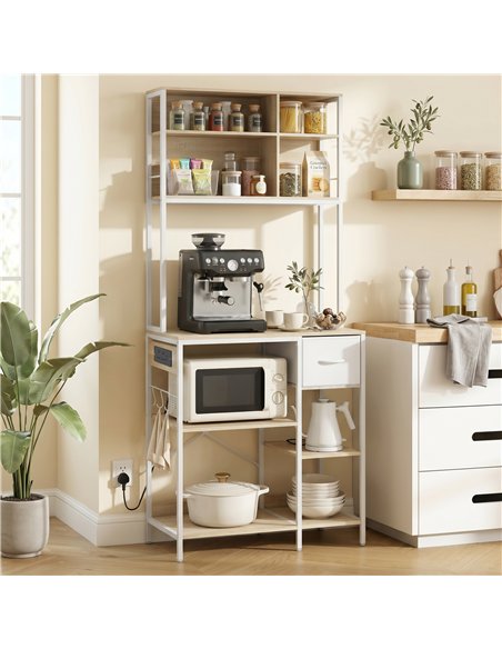 HOMCOM Kitchen Baker's Rack, Microwave Stand with Storage Shelves and 6 Hooks for Small Spaces - pic 202203 | FastDaddyshop