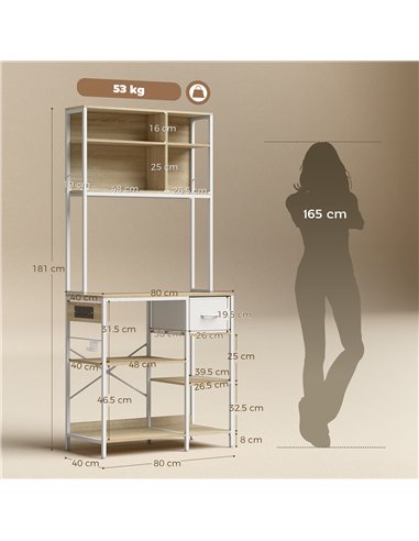 HOMCOM Kitchen Baker's Rack, Microwave Stand with Storage Shelves and 6 Hooks for Small Spaces