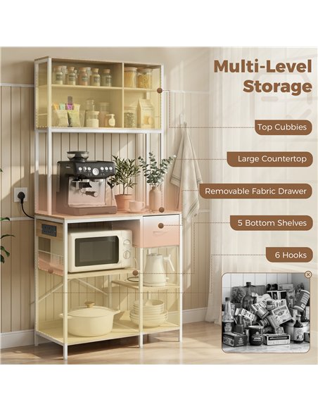HOMCOM Kitchen Baker's Rack, Microwave Stand with Storage Shelves and 6 Hooks for Small Spaces - pic 202205 | FastDaddyshop