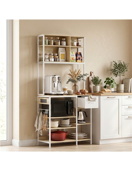 HOMCOM Kitchen Baker's Rack, Microwave Stand with Storage Shelves and 6 Hooks for Small Spaces - pic 202208 | FastDaddyshop