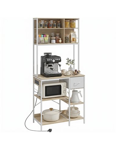 HOMCOM Kitchen Baker's Rack, Microwave Stand with Storage Shelves and 6 Hooks for Small Spaces