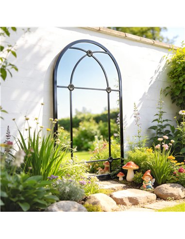Outsunny Arched Mirror, Shatterproof Acrylic Windowpane Wall Mounted Mirror with Robust Metal Frame, 100 x 60 cm, Black