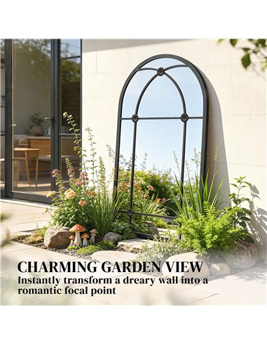 Outsunny Arched Mirror, Shatterproof Acrylic Windowpane Wall Mounted Mirror with Robust Metal Frame, 100 x 60 cm, Black