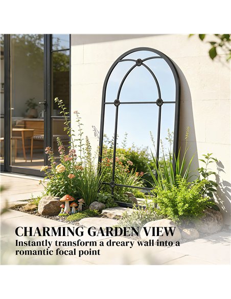 Outsunny Arched Mirror, Shatterproof Acrylic Windowpane Wall Mounted Mirror with Robust Metal Frame, 100 x 60 cm, Black - pic 202214 | FastDaddyshop