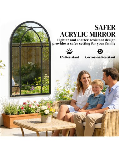 Outsunny Arched Mirror, Shatterproof Acrylic Windowpane Wall Mounted Mirror with Robust Metal Frame, 100 x 60 cm, Black