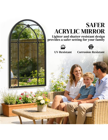 Outsunny Arched Mirror, Shatterproof Acrylic Windowpane Wall Mounted Mirror with Robust Metal Frame, 100 x 60 cm, Black - pic 202215 | FastDaddyshop