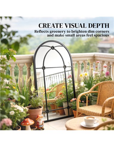 Outsunny Arched Mirror, Shatterproof Acrylic Windowpane Wall Mounted Mirror with Robust Metal Frame, 100 x 60 cm, Black