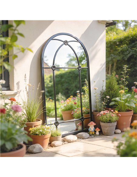 Outsunny Arched Mirror, Shatterproof Acrylic Windowpane Wall Mounted Mirror with Robust Metal Frame, 100 x 60 cm, Black - pic 202218 | FastDaddyshop