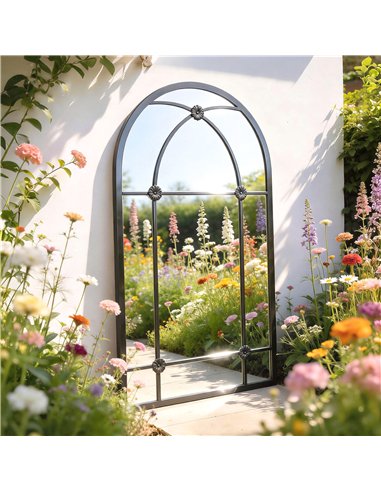 Outsunny Arched Mirror, Shatterproof Acrylic Windowpane Wall Mounted Mirror with Robust Metal Frame, 100 x 60 cm, Black