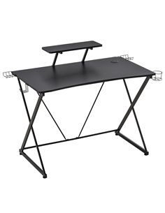 HOMCOM Ergonomic Gaming Computer Desk with Monitor Shelf, Headphone Hook, Black