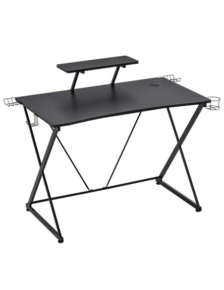 HOMCOM Ergonomic Gaming Computer Desk with Monitor Shelf, Headphone Hook, Black - pic 20222 | FastDaddyshop