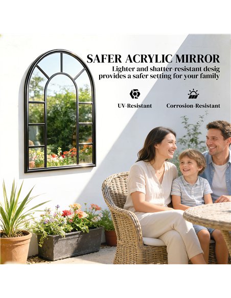 Outsunny Arched Mirror, Shatterproof Acrylic Windowpane Wall Mounted Mirror with Robust Metal Frame, 71 x 51 cm, Black - pic 202224 | FastDaddyshop