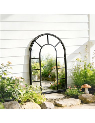 Outsunny Arched Mirror, Shatterproof Acrylic Windowpane Wall Mounted Mirror with Robust Metal Frame, 71 x 51 cm, Black