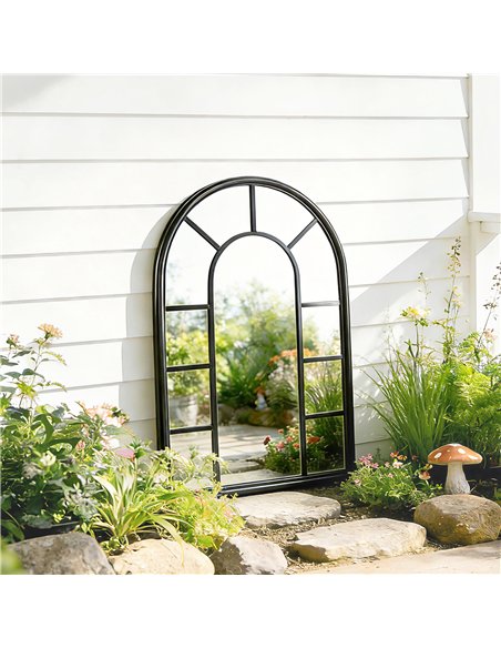Outsunny Arched Mirror, Shatterproof Acrylic Windowpane Wall Mounted Mirror with Robust Metal Frame, 71 x 51 cm, Black - pic 202227 | FastDaddyshop