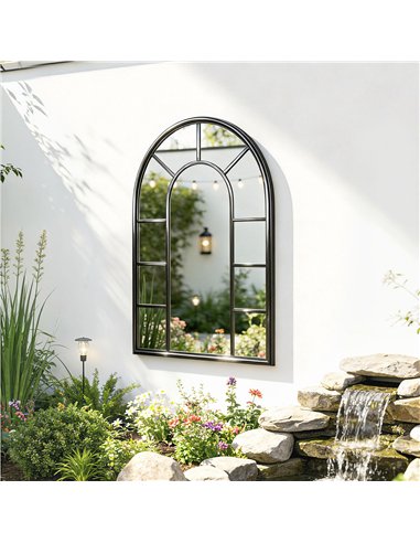 Outsunny Arched Mirror, Shatterproof Acrylic Windowpane Wall Mounted Mirror with Robust Metal Frame, 71 x 51 cm, Black