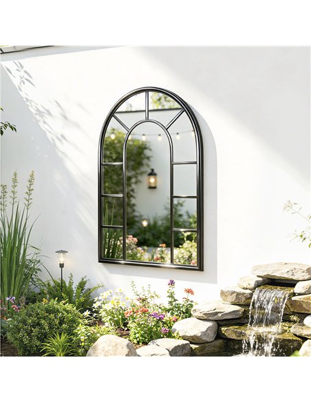 Outsunny Arched Mirror, Shatterproof Acrylic Windowpane Wall Mounted Mirror with Robust Metal Frame, 71 x 51 cm, Black - pic 202228 | FastDaddyshop
