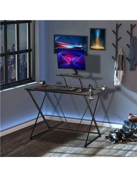 HOMCOM Ergonomic Gaming Computer Desk with Monitor Shelf, Headphone Hook, Black - pic 20223 | FastDaddyshop