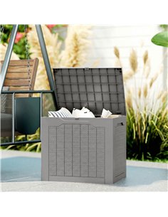 Outsunny 73L Plastic Garden Storage Box, Outdoor Storage Box with Handles, Waterproof Outdoor Storage Container, Khaki 2