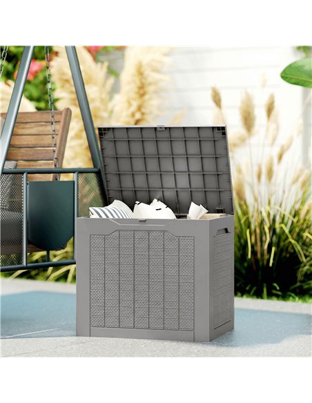 Outsunny 73L Plastic Garden Storage Box, Outdoor Storage Box with Handles, Waterproof Outdoor Storage Container, Khaki - pic 202230 | FastDaddyshop