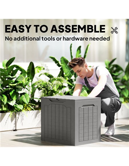Outsunny 73L Plastic Garden Storage Box, Outdoor Storage Box with Handles, Waterproof Outdoor Storage Container, Khaki - pic 202232 | FastDaddyshop