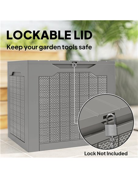 Outsunny 73L Plastic Garden Storage Box, Outdoor Storage Box with Handles, Waterproof Outdoor Storage Container, Khaki - pic 202234 | FastDaddyshop