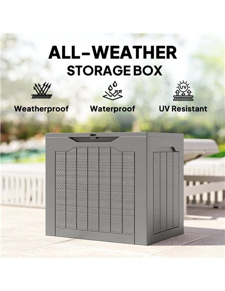 Outsunny 73L Plastic Garden Storage Box, Outdoor Storage Box with Handles, Waterproof Outdoor Storage Container, Khaki - pic 202235 | FastDaddyshop