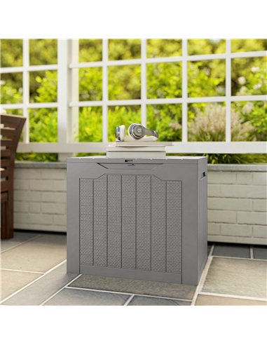 Outsunny 73L Plastic Garden Storage Box, Outdoor Storage Box with Handles, Waterproof Outdoor Storage Container, Khaki