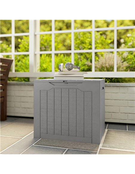 Outsunny 73L Plastic Garden Storage Box, Outdoor Storage Box with Handles, Waterproof Outdoor Storage Container, Khaki - pic 202237 | FastDaddyshop