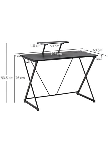HOMCOM Ergonomic Gaming Computer Desk with Monitor Shelf, Headphone Hook, Black