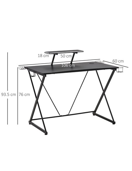 HOMCOM Ergonomic Gaming Computer Desk with Monitor Shelf, Headphone Hook, Black - pic 20224 | FastDaddyshop