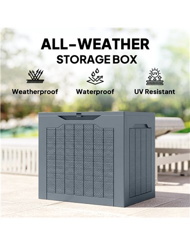 Outsunny 97L Plastic Garden Storage Box, Outdoor Storage Box with Handles, Waterproof Outdoor Storage Container, Light Grey