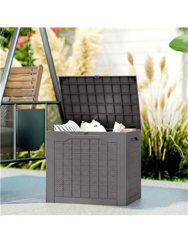 Outsunny 97L Plastic Garden Storage Box, Outdoor Storage Box with Handles, Waterproof Outdoor Storage Container, Brown